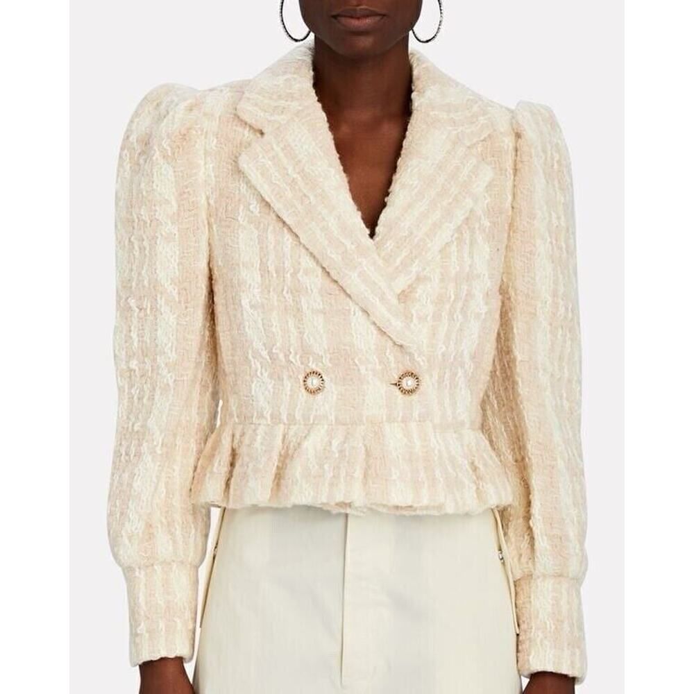 LOVESHACKFANCY Braelynn Houndstooth Bouclé-Tweed Wool Jacket Cream XS